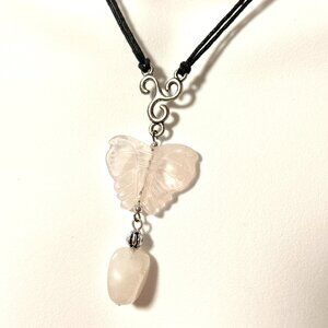 2/$20, Genuine Rose Quartz Luna Moth Necklace, Natural Gemstone Cord Necklace